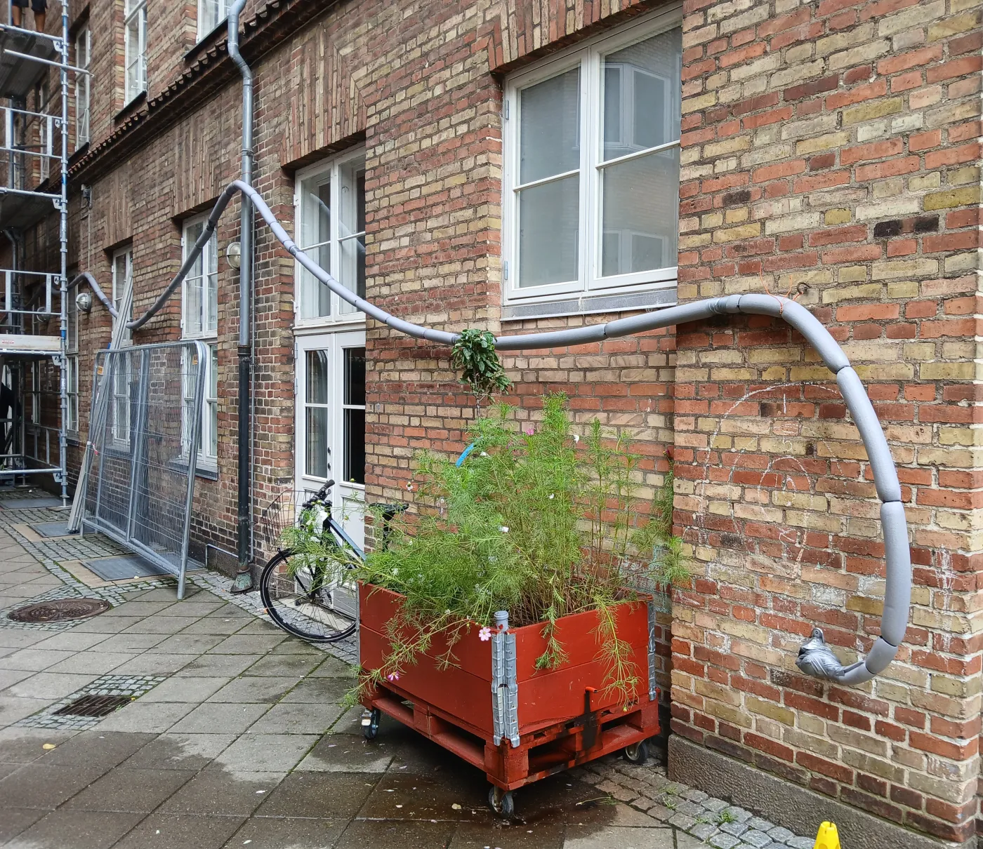 vinter sikring af rør langs et hus